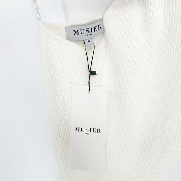 NEW Musier Drew Tank Top with Pearl Straps Ribbed Knit White Women's 38 US 6 - Picture 6 of 10